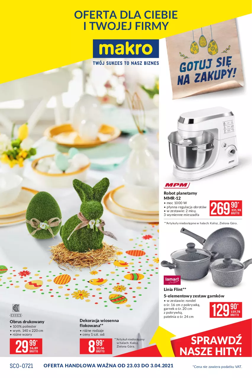 Gazetka promocyjna Makro - [Oferta promocyjna] Artykuły przemysłowe - ważna 23.03 do 03.04.2021 - strona 1 - produkty: Garnek, Obrus, Patelnia, Robot, Robot planetarny, Rondel