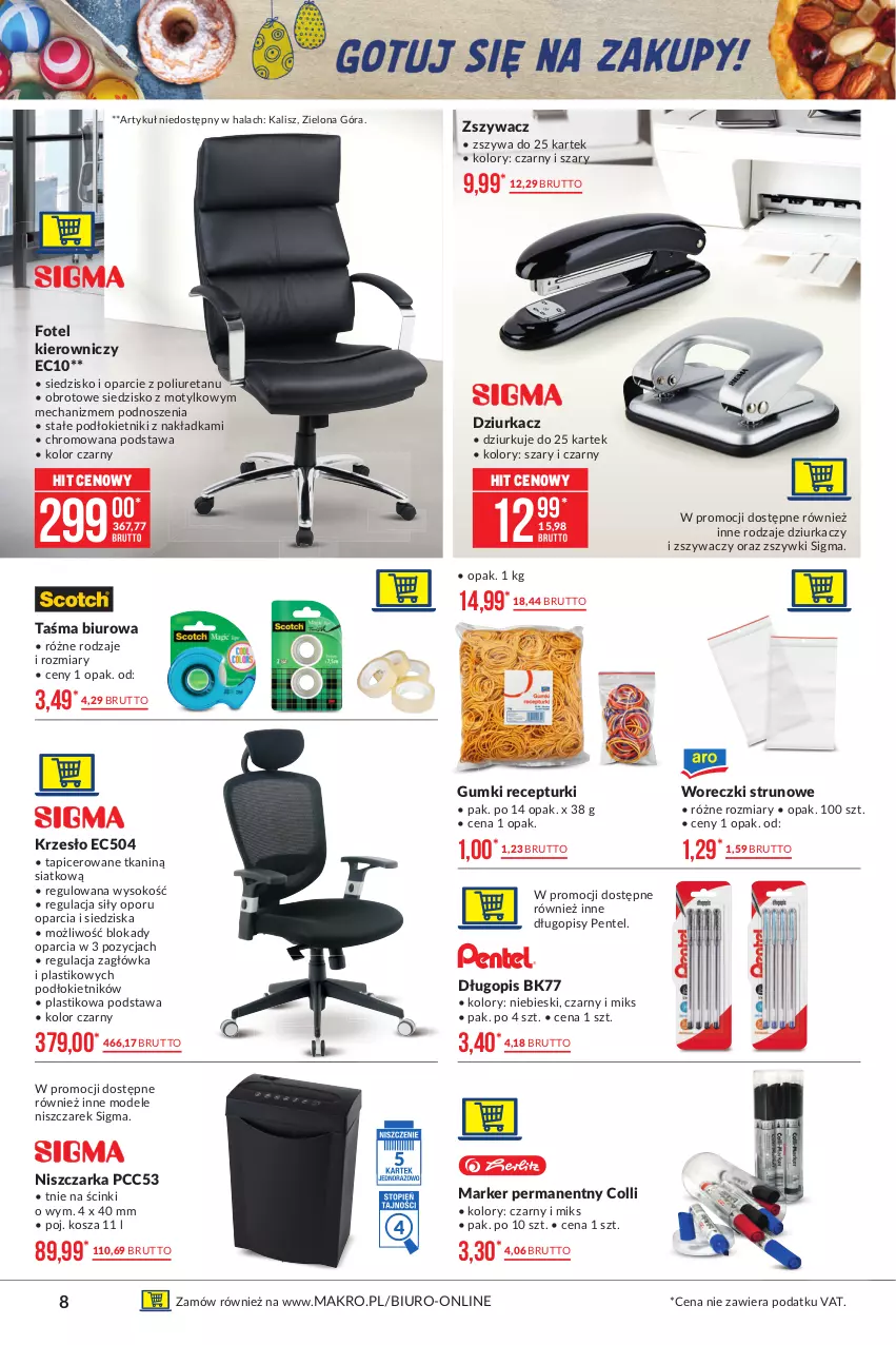 Gazetka promocyjna Makro - [Oferta promocyjna] Artykuły przemysłowe - ważna 23.03 do 03.04.2021 - strona 8 - produkty: Biuro, Długopis, Fotel, Kosz, Krzesło, Marker, Niszczarka, Por, Siedzisko, Sok