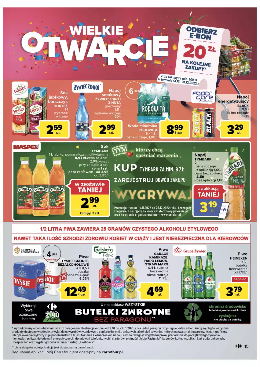 Gazetka promocyjna Carrefour - Gazetka Wielkie otwarcie Gorzow Wielkopolski - ważna 14.12 do 18.12.2022 - strona 15 - produkty: Fa, Gra, Gry, Heineken, Kosz, Lack, Mola, Napój, Papier, Piec, Piwa, Piwo, Rama, Telefon, Tymbark, Tyskie