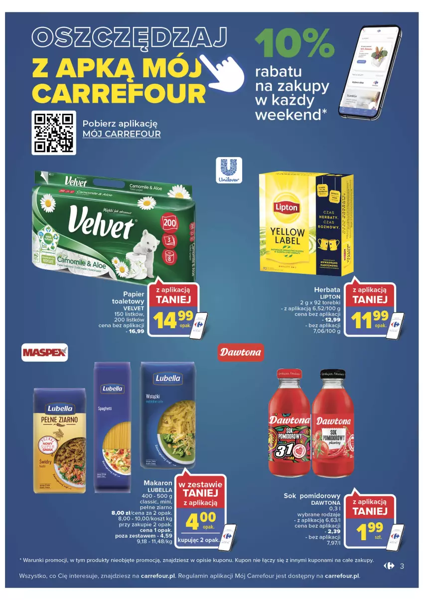 Gazetka promocyjna Carrefour - Gazetka Wielkie otwarcie Gorzow Wielkopolski - ważna 14.12 do 18.12.2022 - strona 3 - produkty: Bell, Bella, Dawtona, Herbata, Kosz, LG, Lubella, Velvet