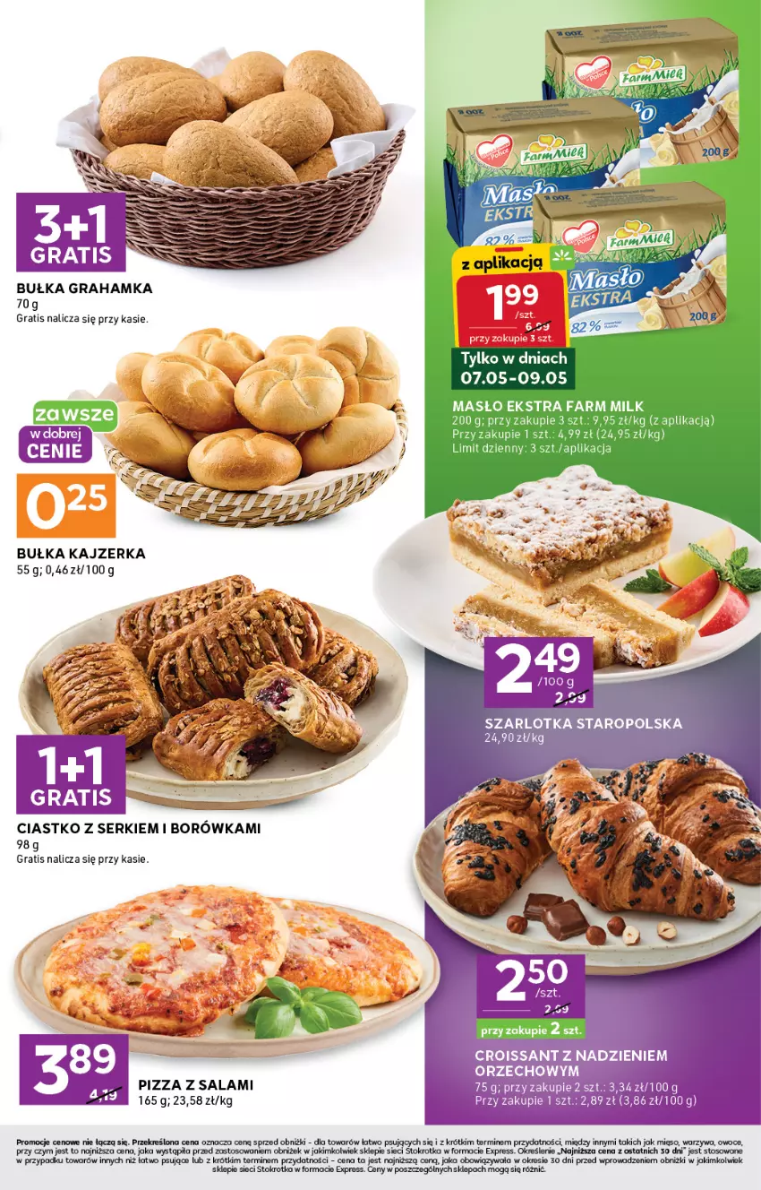 Gazetka promocyjna Stokrotka - Stokrotka Express - ważna 07.05 do 13.05.2026 - strona 3 - produkty: Borówka, Bułka, Bułka grahamka, Croissant, Fa, Farm Milk, Gra, Masło, Mięso, Owoce, Pizza, Salami, Ser, Szarlotka, Warzywa