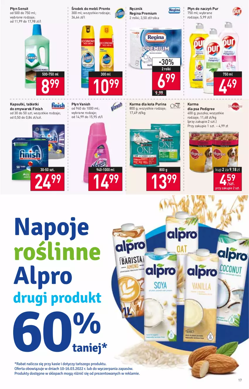 Gazetka promocyjna Stokrotka - Supermarket - ważna 10.03 do 16.03.2022 - strona 17 - produkty: Finish, Gin, Pedigree, Pronto, Pur, Purina, Ręcznik, Rolki, Tablet, Vanish