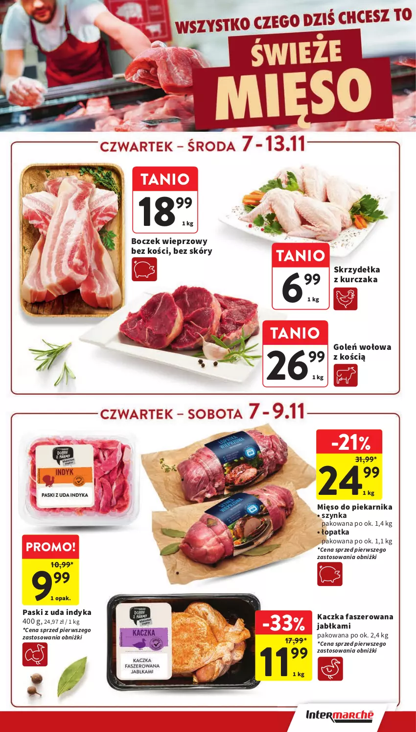 Gazetka promocyjna Intermarche - Gazetka Intermarche - ważna 07.11 do 13.11.2024 - strona 11 - produkty: Boczek, Boczek wieprzowy, Fa, Jabłka, Kaczka, Kaczka faszerowana, Kurczak, Mięso, Piekarnik, Skrzydełka z kurczaka, Szynka