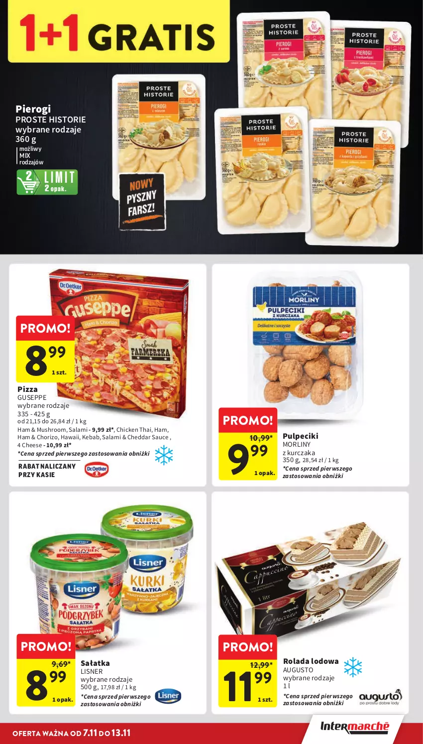 Gazetka promocyjna Intermarche - Gazetka Intermarche - ważna 07.11 do 13.11.2024 - strona 17 - produkty: Cheddar, Kebab, Kurczak, Lisner, Morliny, Mus, Pierogi, Pizza, Rolada, Salami, Sałat, Sałatka