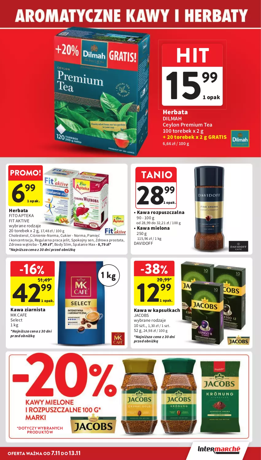 Gazetka promocyjna Intermarche - Gazetka Intermarche - ważna 07.11 do 13.11.2024 - strona 21 - produkty: Apteka, Body, Cukier, Davidoff, Dilmah, Gra, Herbata, Jacobs, Kawa, Kawa mielona, Kawa rozpuszczalna, Kawa ziarnista