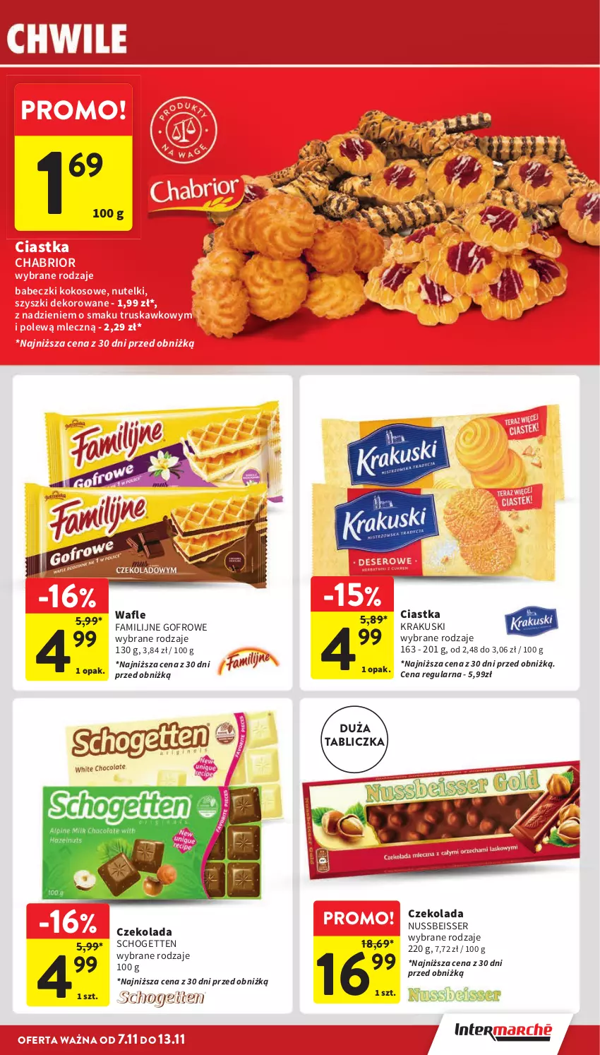 Gazetka promocyjna Intermarche - Gazetka Intermarche - ważna 07.11 do 13.11.2024 - strona 23 - produkty: Babeczki, Chabrior, Ciastka, Czekolada, Fa, Kokos, Krakus, Krakuski, Schogetten, Ser, Wafle