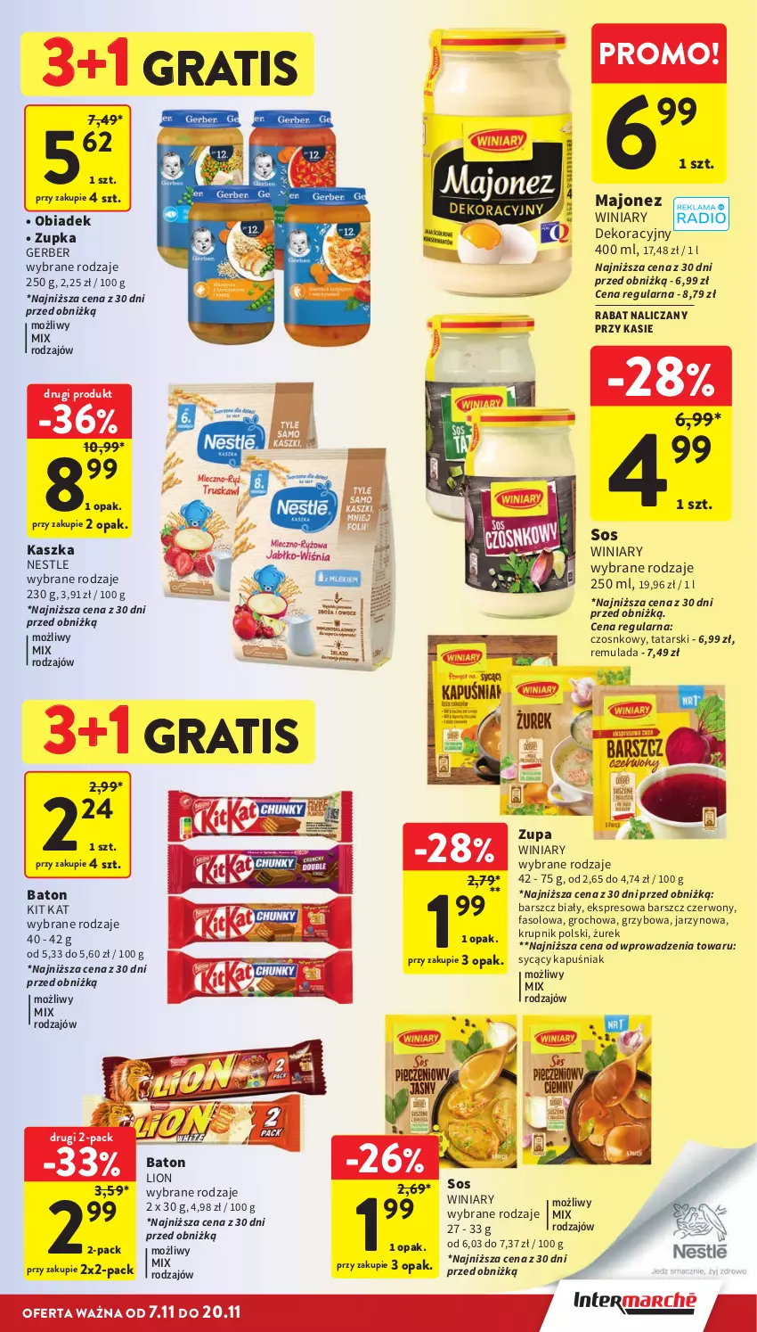 Gazetka promocyjna Intermarche - Gazetka Intermarche - ważna 07.11 do 13.11.2024 - strona 27 - produkty: Baton, Fa, Gerber, Gra, Groch, Kit Kat, Krupnik, Lion, Majonez, Sos, Winiary, Zupa