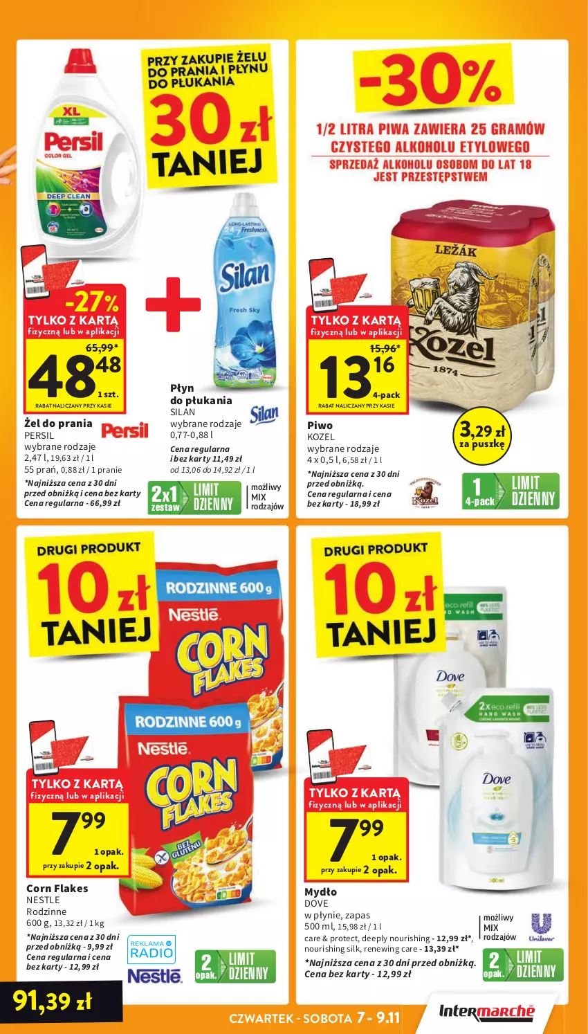 Gazetka promocyjna Intermarche - Gazetka Intermarche - ważna 07.11 do 13.11.2024 - strona 3 - produkty: Corn flakes, Dove, Kozel, Mydło, Persil, Piwo, Płyn do płukania, Silan