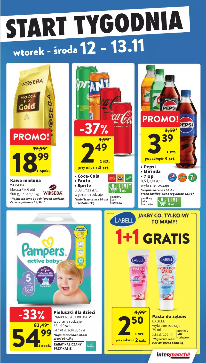 Gazetka promocyjna Intermarche - Gazetka Intermarche - ważna 07.11 do 13.11.2024 - strona 43 - produkty: Bell, Coca-Cola, Dzieci, Fa, Fanta, Gra, Kawa, Kawa mielona, Mirinda, Mocca Fix Gold, Pampers, Pasta do zębów, Pepsi, Sprite, Woseba