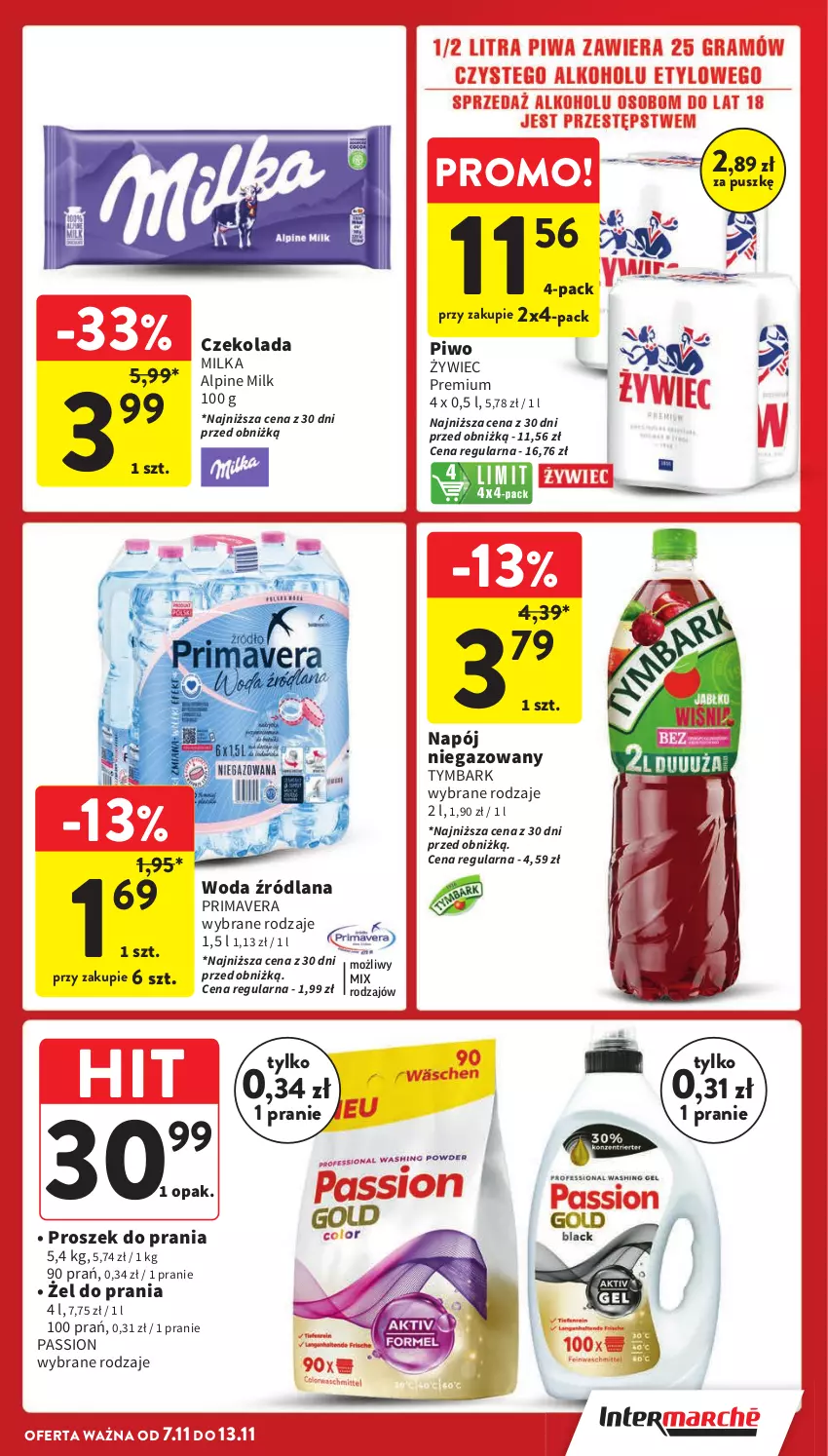 Gazetka promocyjna Intermarche - Gazetka Intermarche - ważna 07.11 do 13.11.2024 - strona 5 - produkty: Czekolada, LANA, Milka, Napój, Napój niegazowany, Piwo, Prima, Primavera, Proszek do prania, Tymbark, Woda