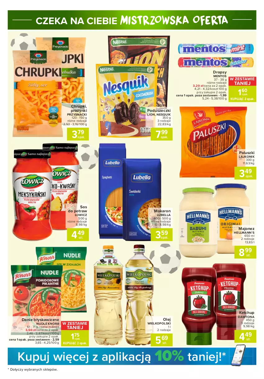 Gazetka promocyjna Carrefour - Gazetka Express - ważna 05.07 do 12.07.2021 - strona 3 - produkty: Bell, Bella, Chrupki, Dawtona, Hellmann’s, Ketchup, Knorr, Kosz, Lajkonik, Lion, Lubella, Majonez, Makaron, Mentos, Nesquik, Olej, Przysnacki, Sos