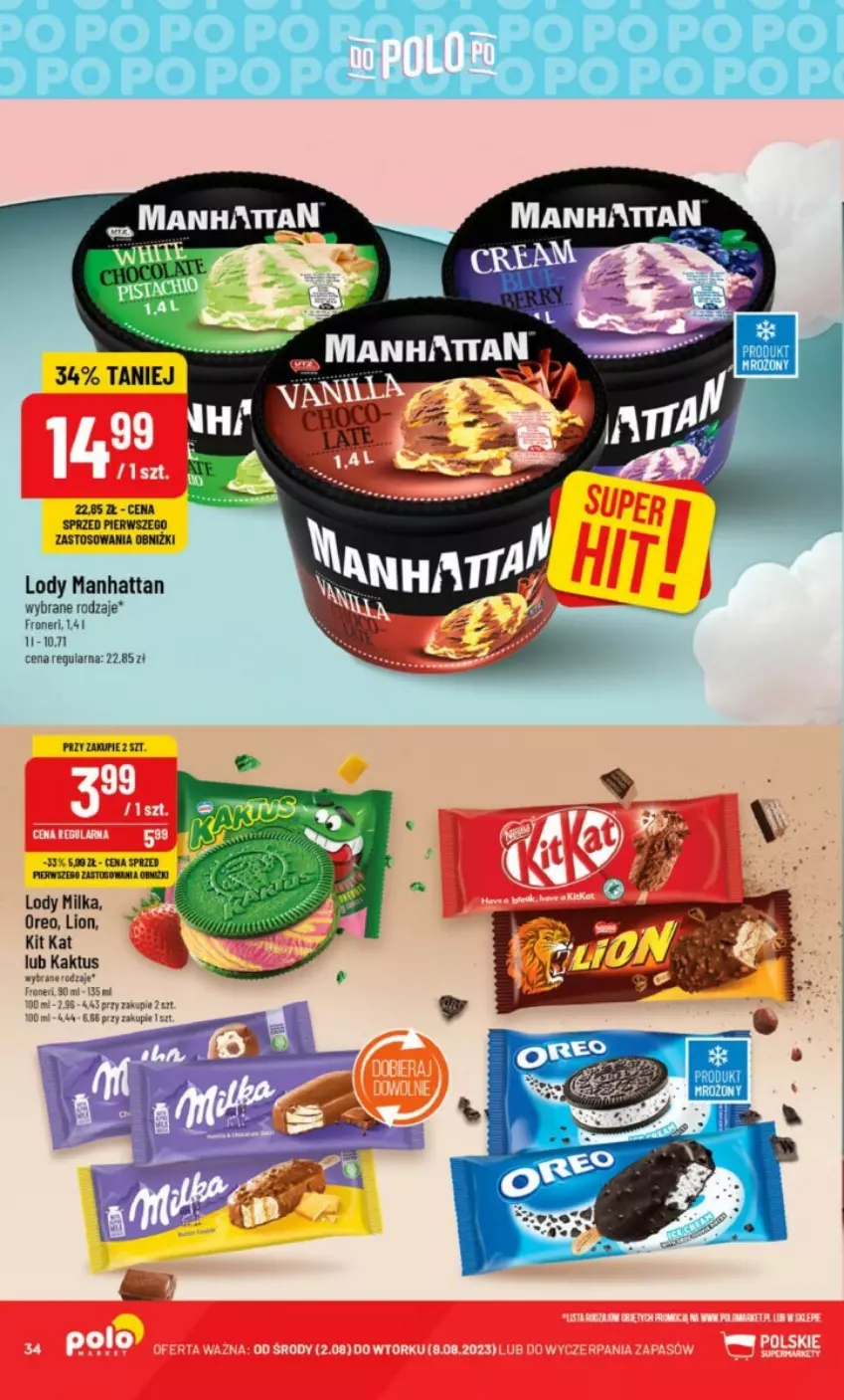 Gazetka promocyjna PoloMarket - ważna 02.08 do 08.08.2023 - strona 28 - produkty: Kaktus, Kit Kat, Lion, Lody, Milka, Oreo