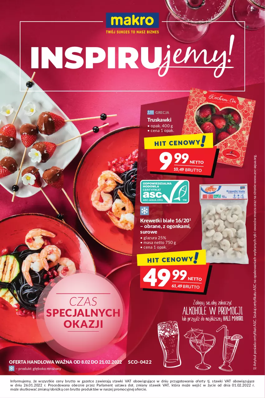 Gazetka promocyjna Makro - [Oferta promocyjna] Artykuły spożywcze i przemysłowe - ważna 08.02 do 21.02.2022 - strona 1 - produkty: Glazura, Krewetki, Lazur, Truskawki