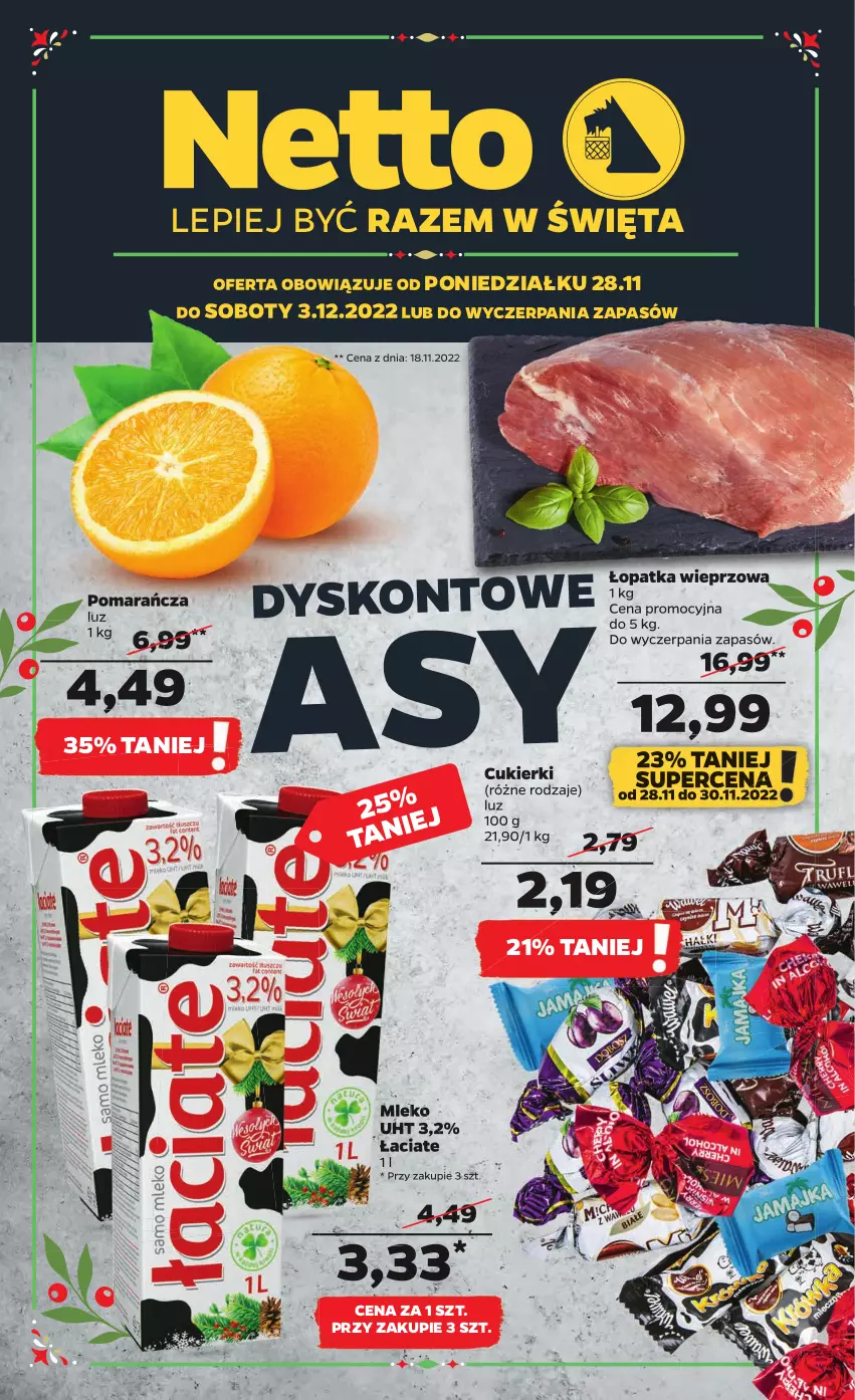 Gazetka promocyjna Netto - Artykuły spożywcze - ważna 28.11 do 03.12.2022 - strona 1 - produkty: Cukier, Cukierki, Gra, Kawa, Kawa mielona, Kurczak, Mleko, Piwa, Piwo, Siatka, Tyskie