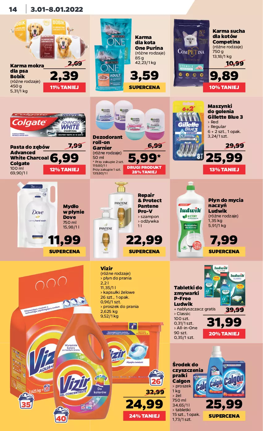 Gazetka promocyjna Netto - Gazetka spożywcza - ważna 03.01 do 08.01.2022 - strona 14 - produkty: Calgon, Colgate, Dezodorant, Do mycia naczyń, Dove, Garnier, Gillette, Gra, LG, Ludwik, Mydło, Mydło w płynie, Odżywka, Pantene, Pasta do zębów, Płyn do mycia, Płyn do mycia naczyń, Płyn do prania, Pralki, Proszek do prania, Pur, Purina, Szampon, Tablet, Tabletki do zmywarki, Vizir, Zmywarki