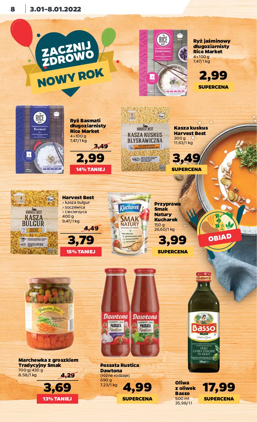 Gazetka promocyjna Netto - Gazetka spożywcza - ważna 03.01 do 08.01.2022 - strona 8 - produkty: Bulgur, Dawtona, Kasza, Kucharek, Kuskus, LG, Marchewka, Oliwa z oliwek, Rust, Ryż, Ryż basmati