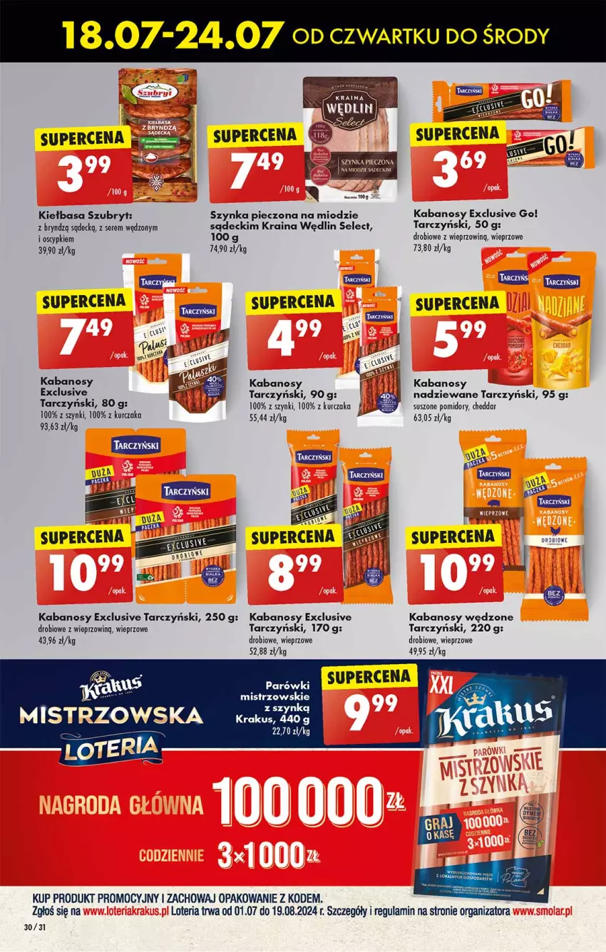 Gazetka promocyjna Biedronka - Od czwartku - ważna 18.07 do 24.07.2024 - strona 30 - produkty: Cheddar, HP, Kabanos, Kiełbasa, Krakus, Kurczak, Parówki, Piec, Pomidory, Ser, Suszone pomidory, Szubryt, Szynka, Tarczyński