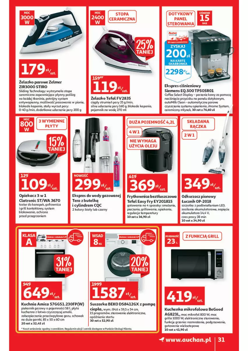 Gazetka promocyjna Auchan - przeNISKIE CENY lecą w dół Hipermarkety - ważna 24.02 do 02.03.2022 - strona 31 - produkty: Akumulator, Amica, Beko, Fa, Gofrownica, Gra, Grill, Grill kontaktowy, Kosz, Kuchenka mikrofalowa, Kuchnia, Młynek, Odkurzacz, Piec, Piekarnik, Płyta, Pojemnik, Rum, Siemens, Silan, Suszarka, Szczotka, Tefal, Tera, Top, Toster, Zelmer