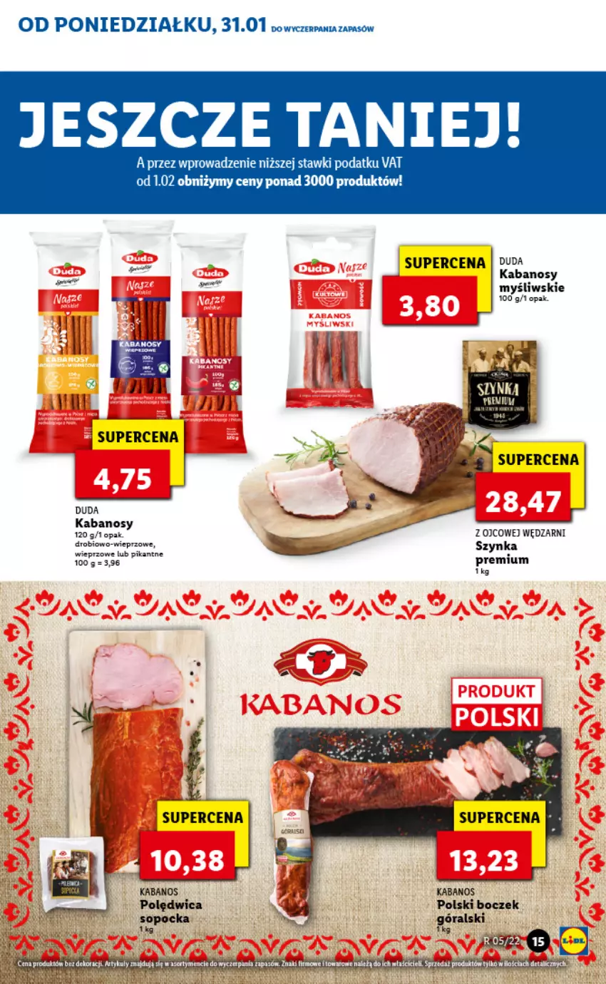 Gazetka promocyjna Lidl - GAZETKA - ważna 31.01 do 02.02.2022 - strona 15 - produkty: Boczek, Duda, Kabanos, Polędwica, Szynka, Szynka premium