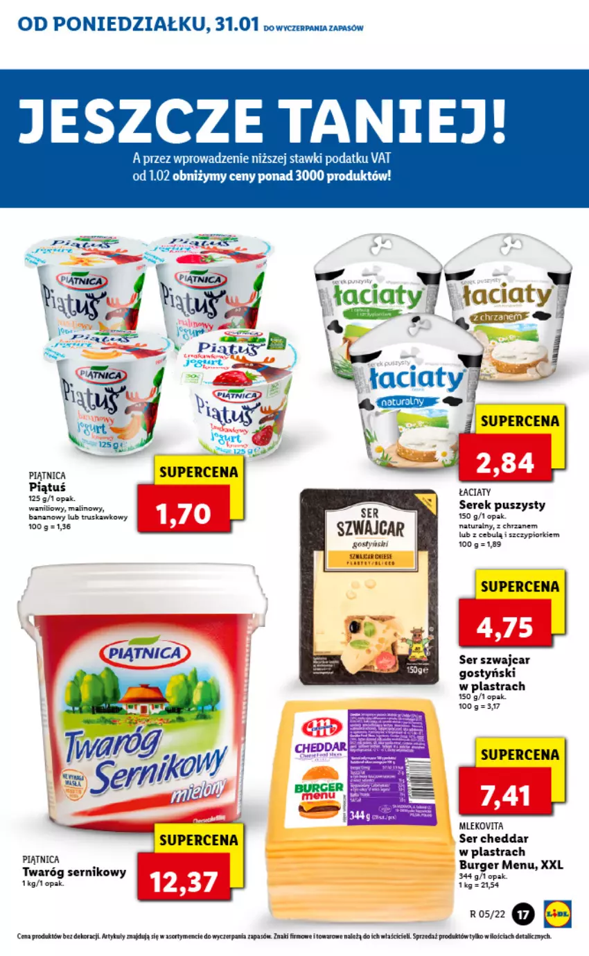 Gazetka promocyjna Lidl - GAZETKA - ważna 31.01 do 02.02.2022 - strona 17 - produkty: Burger, Cheddar, Chrzan, Fa, Mleko, Piątnica, Ser, Serek, Serek puszysty, Twaróg