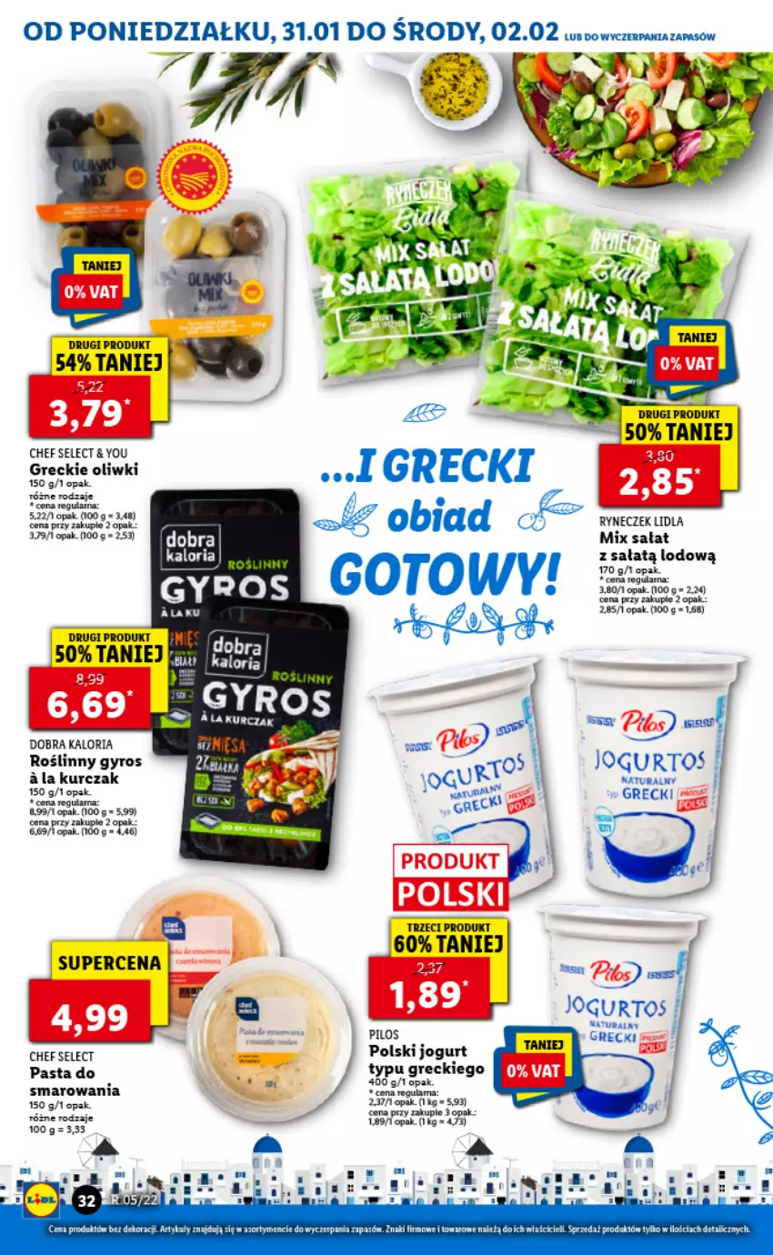 Gazetka promocyjna Lidl - GAZETKA - ważna 31.01 do 02.02.2022 - strona 32 - produkty: Fa, Gyros, Jogurt, Kurczak, Oliwki, Pilos, Roślinny gyros, Sałat, Sante