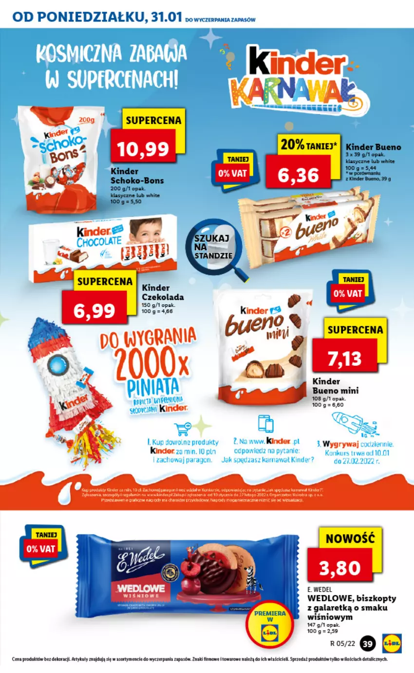 Gazetka promocyjna Lidl - GAZETKA - ważna 31.01 do 02.02.2022 - strona 39 - produkty: Biszkopty, Czekolada, Fa, Gala, Kinder, Kinder Bueno