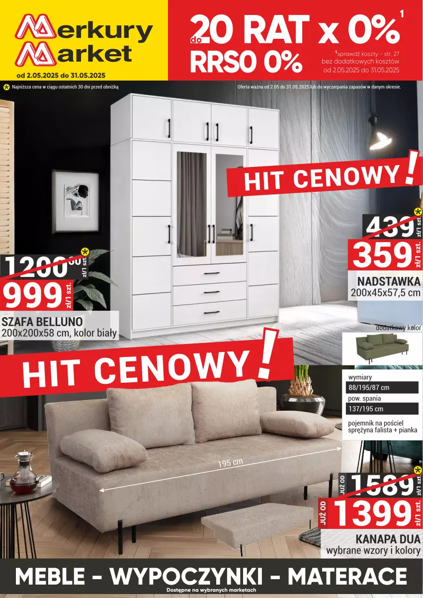 Gazetka promocyjna Merkury Market - ważna 02.05 do 31.05.2025 - strona 1 - produkty: Bell, Fa, Kanapa, Materac, Pojemnik, Pościel, Szafa, Tera