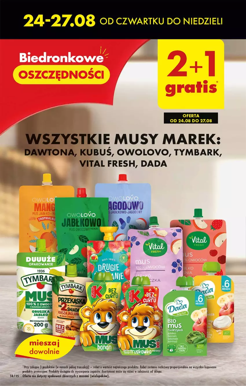 Gazetka promocyjna Biedronka - Od czwartku - ważna 24.08 do 30.08.2023 - strona 14 - produkty: Dada, Mus, Owoce, Por, Rama, Tran, Tymbark