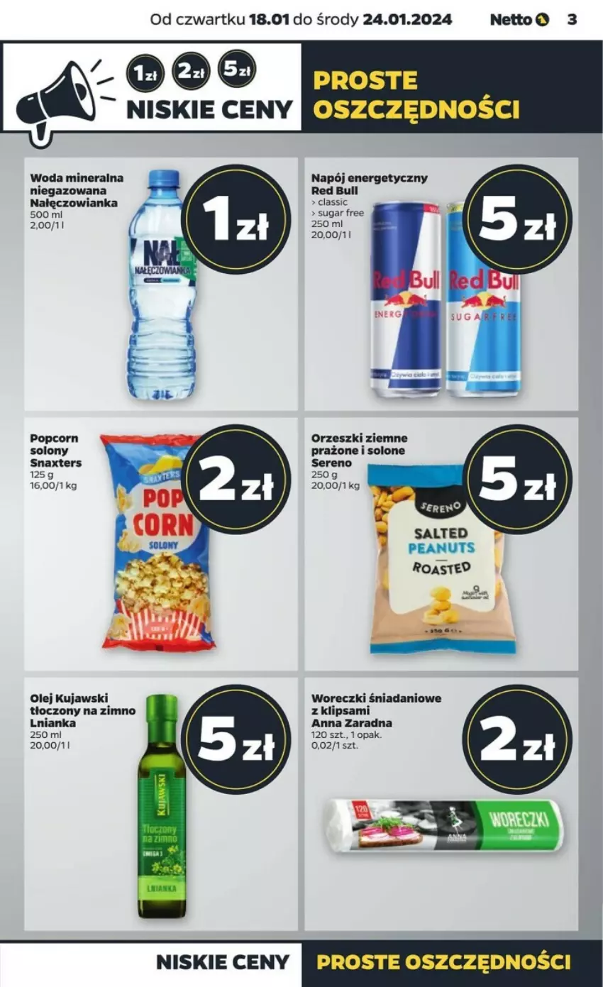 Gazetka promocyjna Netto - ważna 18.01 do 24.01.2024 - strona 14 - produkty: Danio, Kujawski, Nałęczowianka, Napój, Napój energetyczny, Olej, Orzeszki, Orzeszki ziemne, Red Bull, Ser, Woda, Woda mineralna