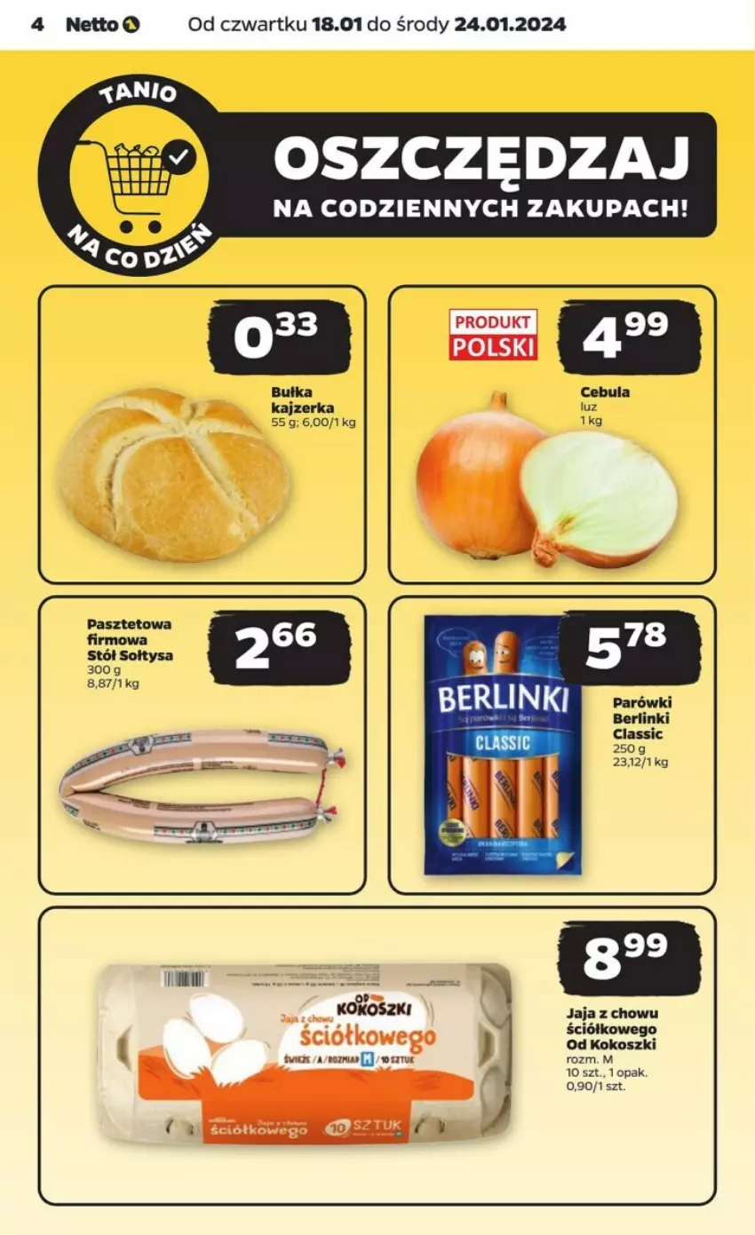 Gazetka promocyjna Netto - ważna 18.01 do 24.01.2024 - strona 15 - produkty: Berlinki, Bułka, Jaja, Parówki