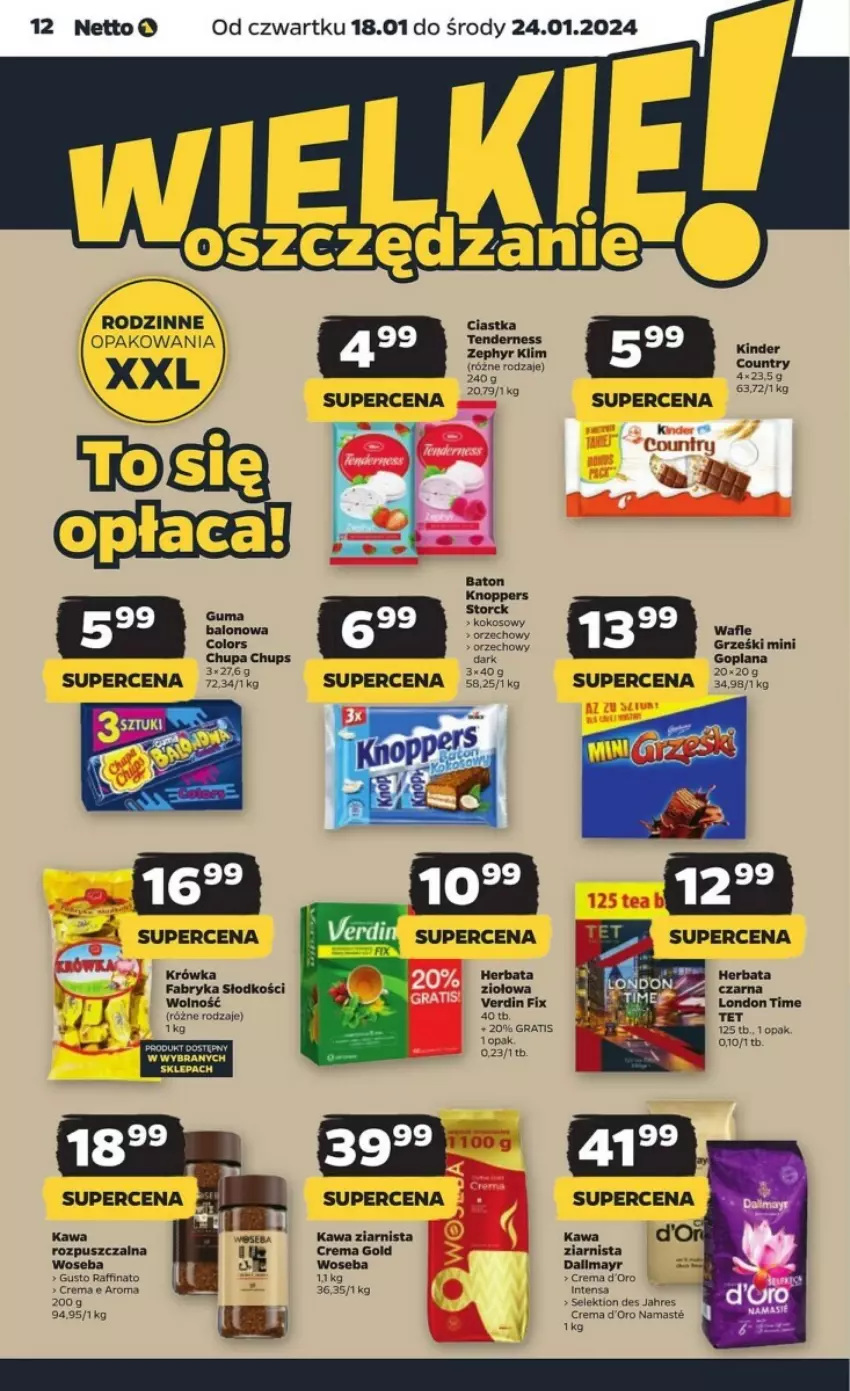 Gazetka promocyjna Netto - ważna 18.01 do 24.01.2024 - strona 4 - produkty: Ciastka, Fa, Kawa, Kawa ziarnista, Kinder