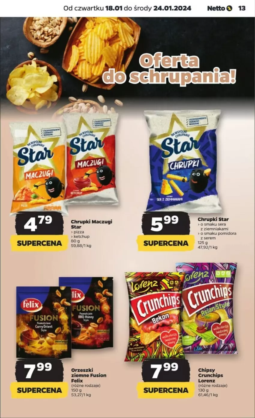 Gazetka promocyjna Netto - ważna 18.01 do 24.01.2024 - strona 5 - produkty: Chrupki, Crunchips, Felix, Fusion, Lorenz, Ser