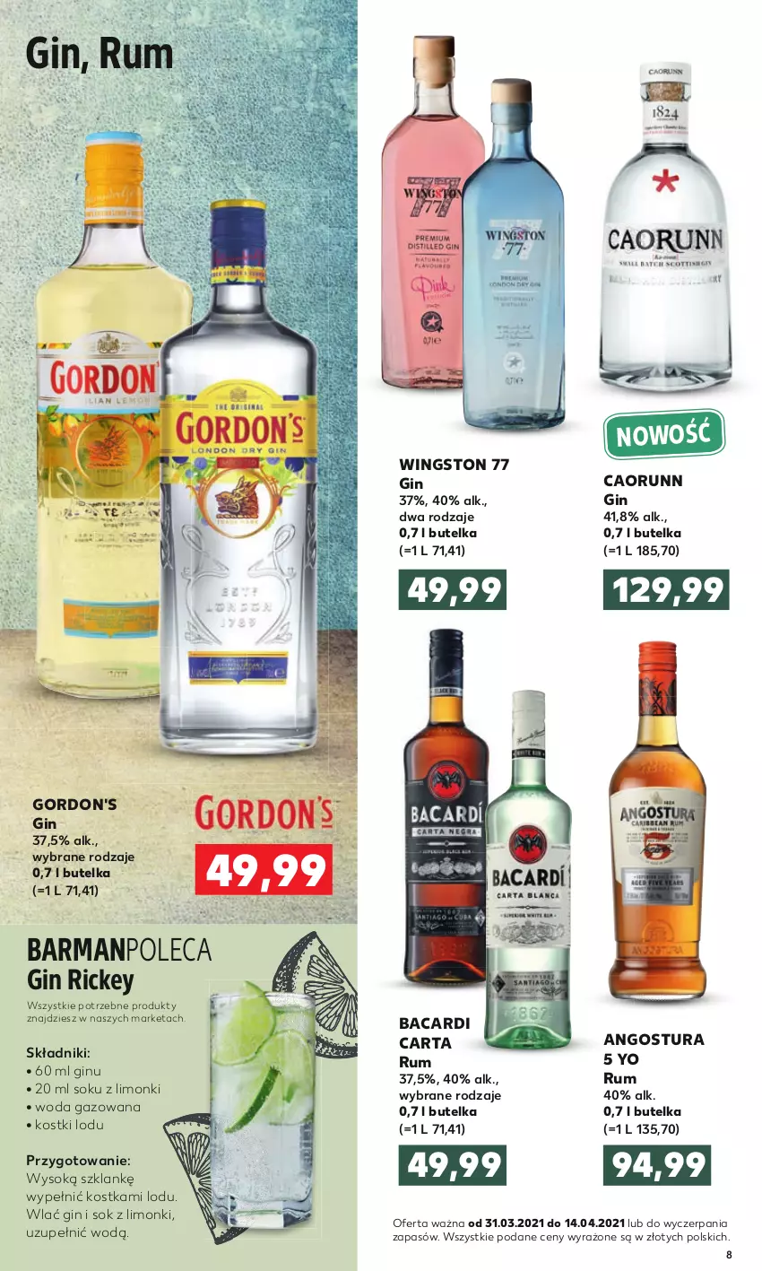 Gazetka promocyjna Kaufland - Barek - ważna 31.03 do 14.04.2021 - strona 8 - produkty: Bacardi, Gin, Gordon's, Rum, Sok, Wingston 77, Woda, Woda gazowana