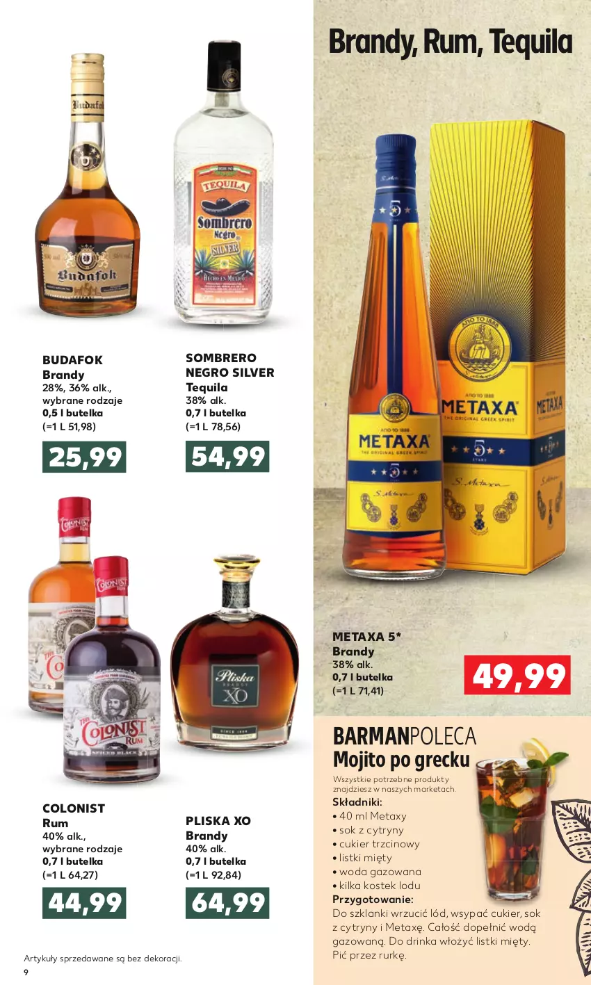 Gazetka promocyjna Kaufland - Barek - ważna 31.03 do 14.04.2021 - strona 9 - produkty: Brandy, Colonist, Cukier, Cukier trzcinowy, Cytryny, Inka, Lanki, Metaxa, Pliska, Rum, Sok, Stek, Tequila, Woda, Woda gazowana