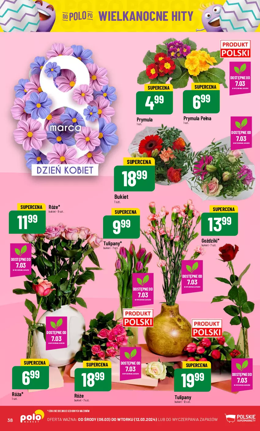 Gazetka promocyjna PoloMarket - Gazetka pomocyjna - ważna 06.03 do 12.03.2023 - strona 38 - produkty: Bukiet, Prymula, Róża, Tulipan, Wazon