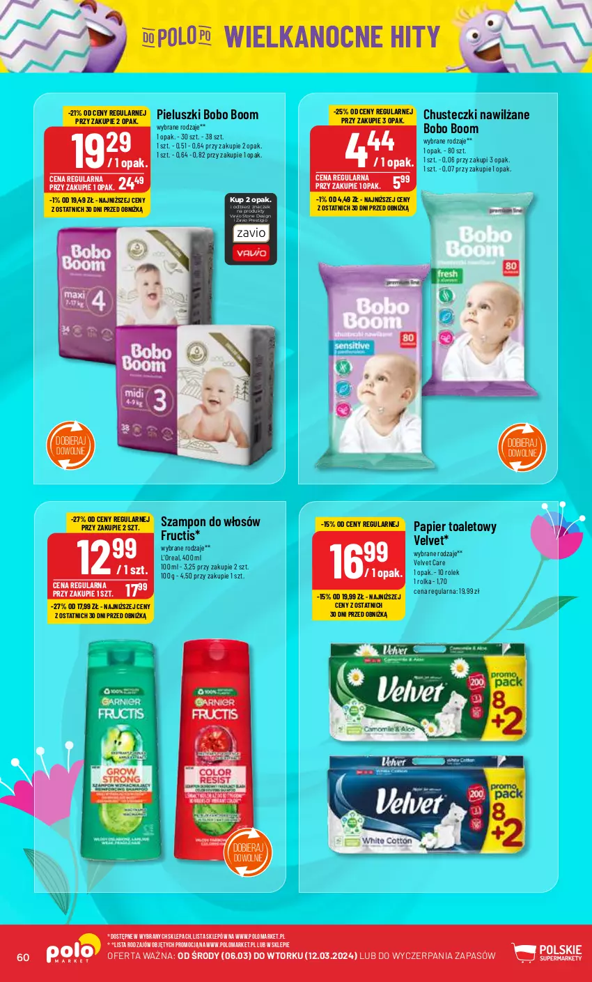 Gazetka promocyjna PoloMarket - Gazetka pomocyjna - ważna 06.03 do 12.03.2023 - strona 60 - produkty: Chusteczki, Fructis, Papier, Papier toaletowy, Szampon, Velvet