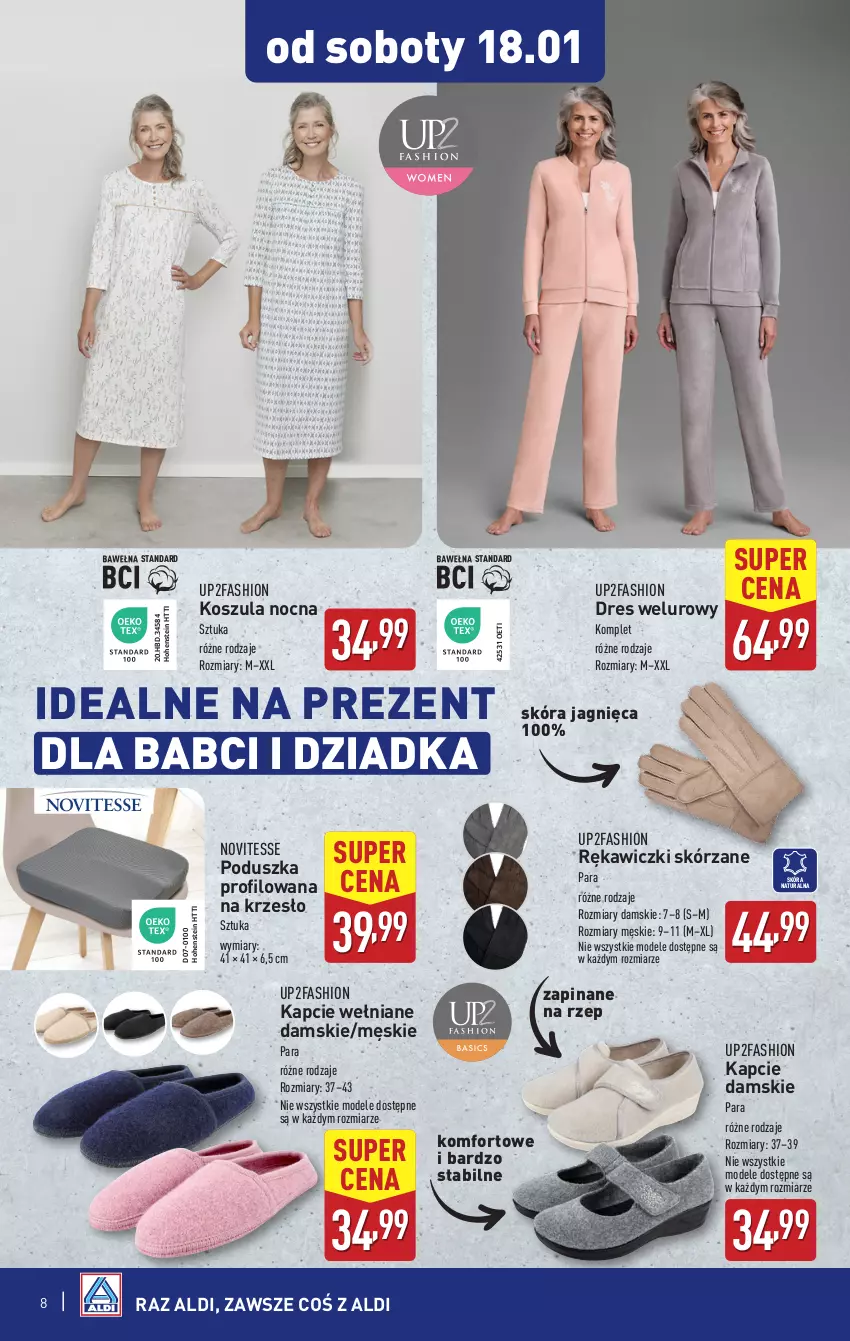 Gazetka promocyjna Aldi - Artykuły przemysłowe i tekstylia - ważna 15.01 do 18.01.2025 - strona 8 - produkty: Dres, Fa, Kapcie, Kosz, Koszula, Koszula nocna, Krzesło, Poduszka