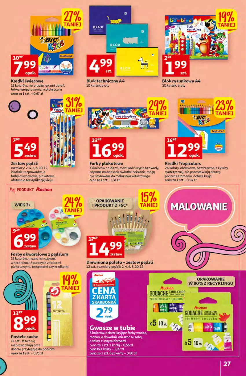 Gazetka promocyjna Auchan - Szkoła oszczędzania Temat PrzeTanie Kupowanie Hipermarkety - ważna 28.07 do 03.08.2022 - strona 27 - produkty: Fa, Klej, Kredka, Paleta, Zestaw pędzli