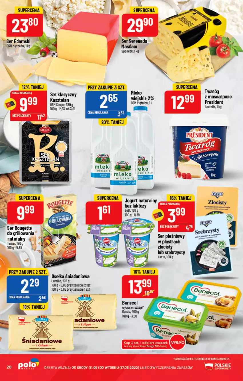 Gazetka promocyjna PoloMarket - Gazetka pomocyjna - ważna 11.05 do 17.05.2022 - strona 20 - produkty: Benecol, Danio, Edam, Grill, Jogurt, Jogurt naturalny, Kasztelan, Lazur, Mleko, Mysz, Rum, Ser, Ser pleśniowy, Zott