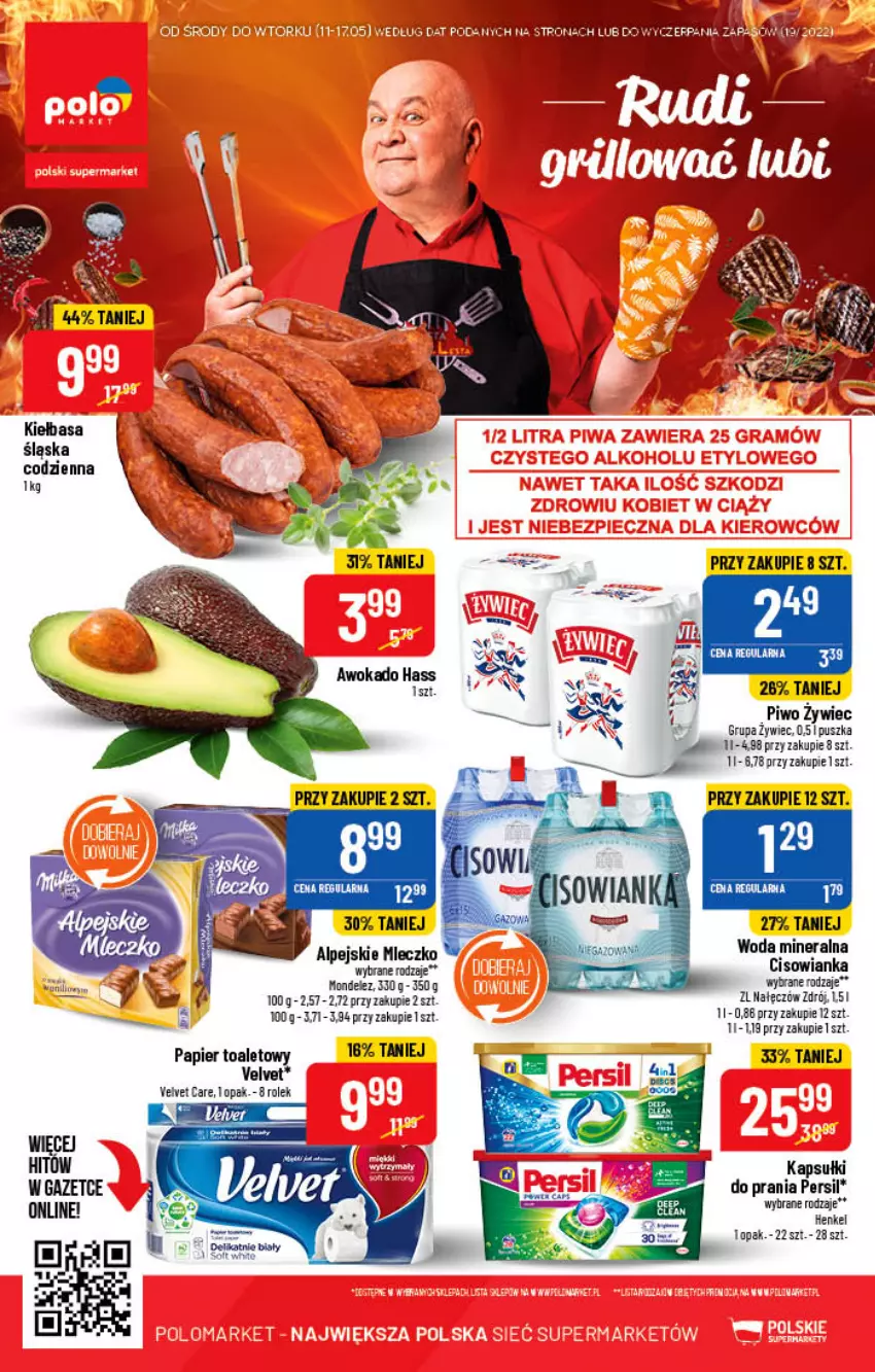 Gazetka promocyjna PoloMarket - Gazetka pomocyjna - ważna 11.05 do 17.05.2022 - strona 52 - produkty: Kapsułki do prania, Kiełbasa, Kiełbasa śląska, Mleczko, Papier, Papier toaletowy, Persil, Piwo, Velvet