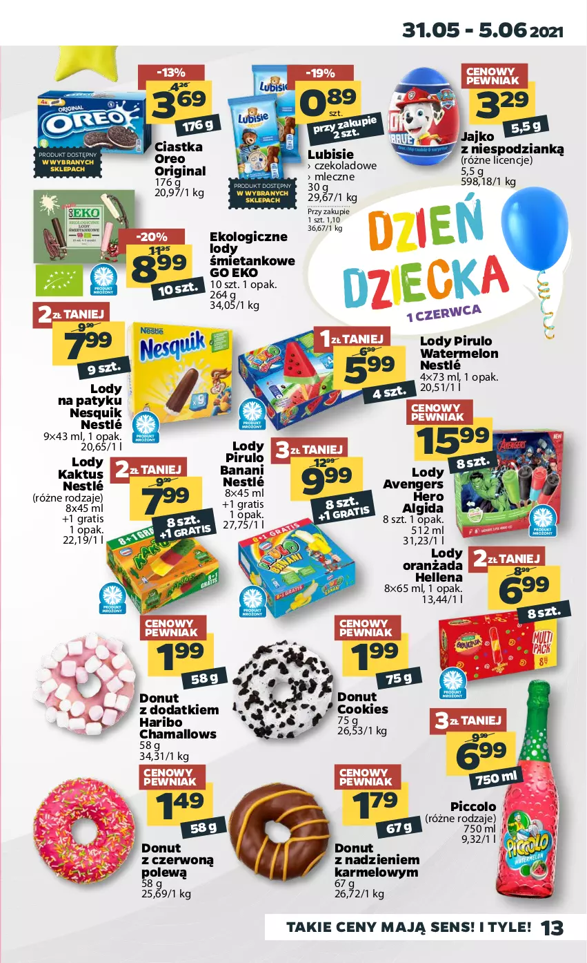 Gazetka promocyjna Netto - Gazetka spożywcza - ważna 31.05 do 05.06.2021 - strona 13 - produkty: Algida, Avengers, Ciastka, Donut, Gin, Gra, Hama, Haribo, Hellena, Kaktus, LG, Lody, Lubisie, Melon, Nesquik, Nestlé, Oranżada, Oreo