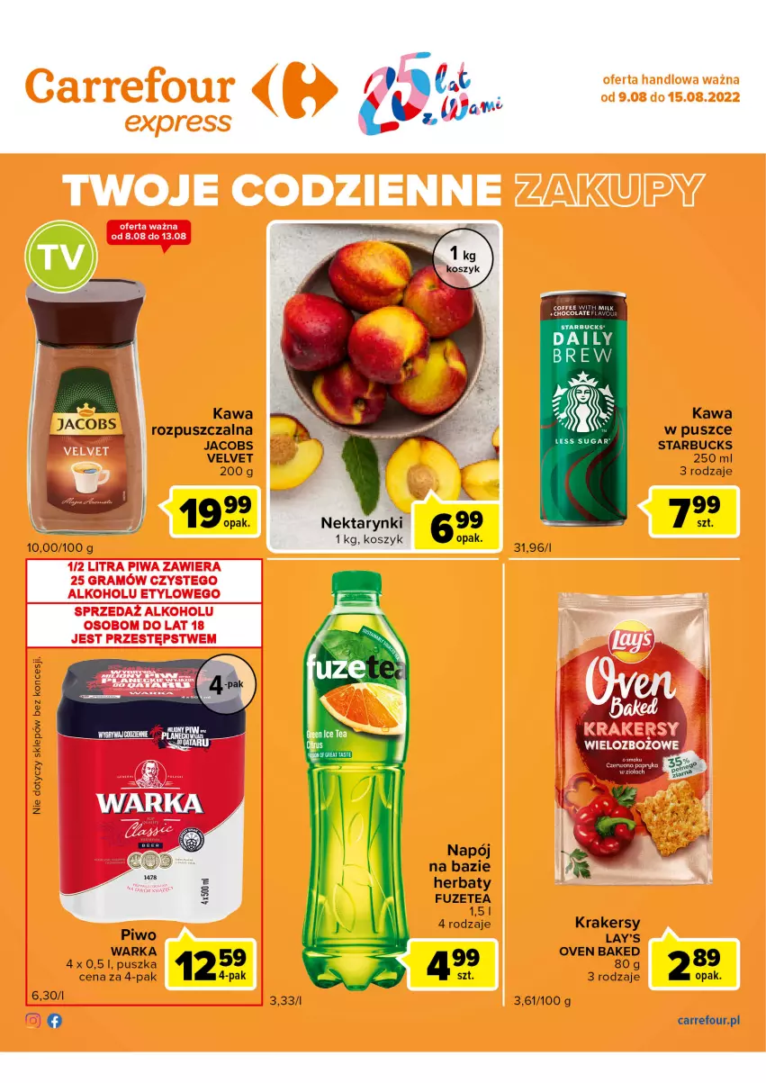 Gazetka promocyjna Carrefour - Gazetka Express - ważna 09.08 do 15.08.2022 - strona 2 - produkty: Jacobs, Kawa, Krakersy, Napój, Velvet, Warka