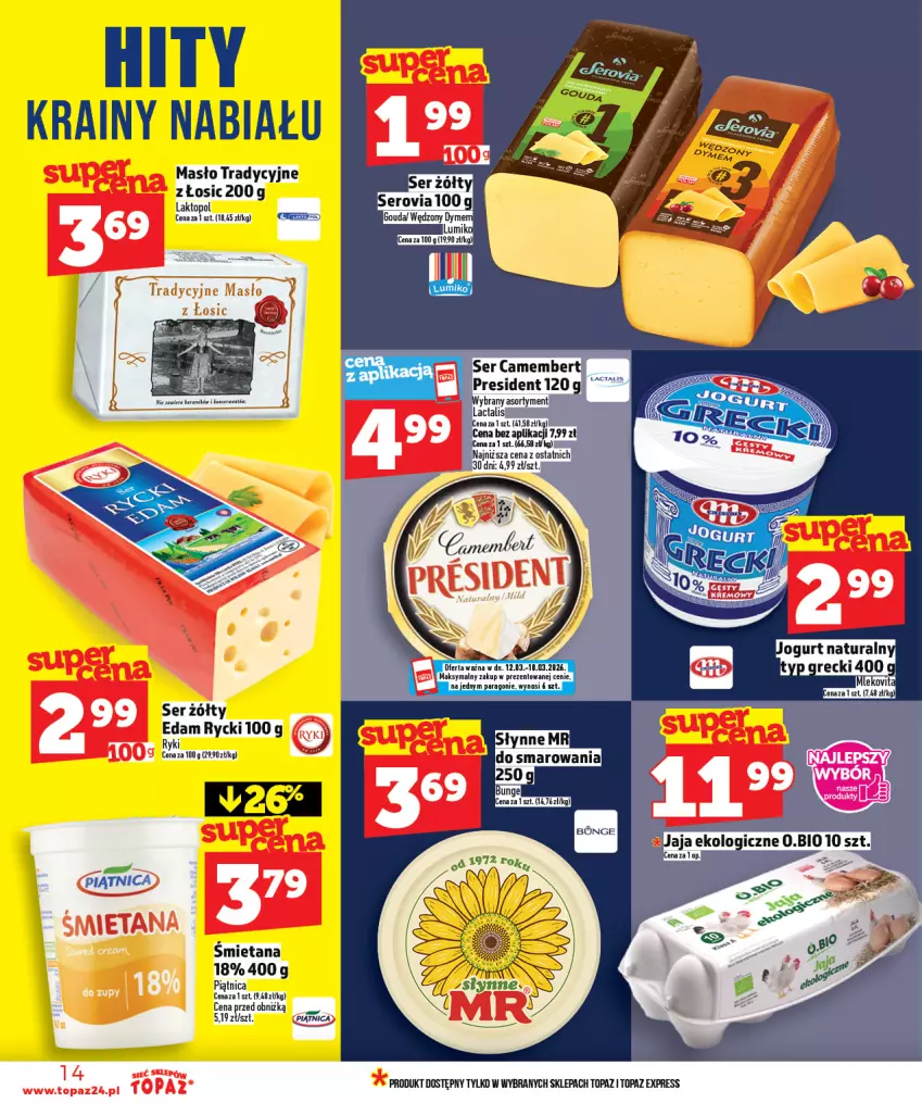 Gazetka promocyjna Topaz - Gazetka - ważna 12.03 do 18.03.2026 - strona 14 - produkty: Camembert, Jaja, Masło, Ser, Słynne, Top