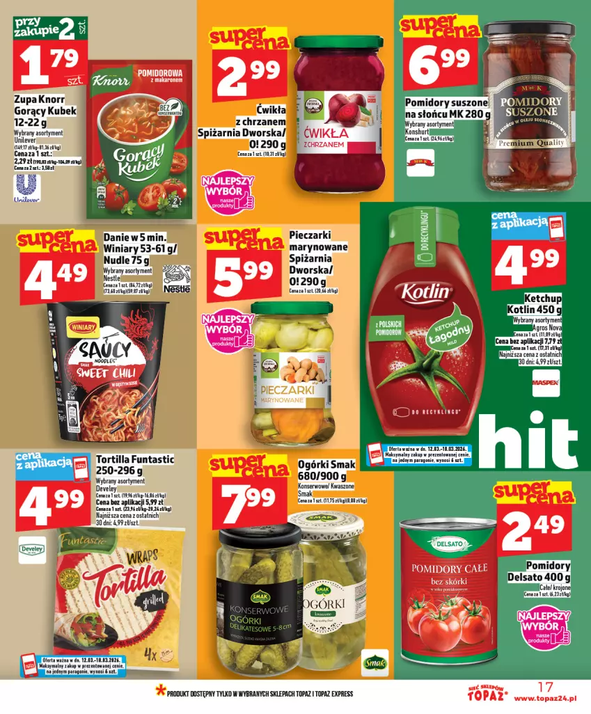 Gazetka promocyjna Topaz - Gazetka - ważna 12.03 do 18.03.2026 - strona 17 - produkty: Knorr, Kubek, Pomidory, Top, Tortilla, Zupa