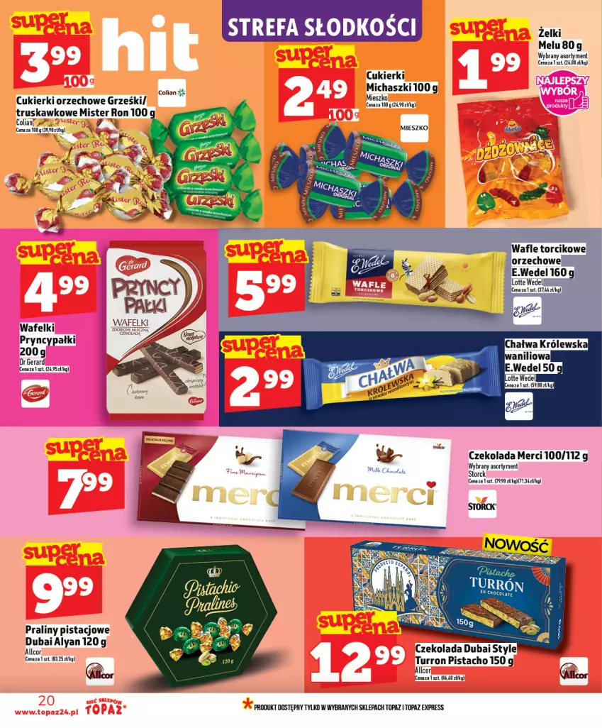 Gazetka promocyjna Topaz - Gazetka - ważna 12.03 do 18.03.2026 - strona 20 - produkty: Cukier, Cukierki, Czekolada, Dr Gerard, Fa, Grześki, Merci, Praliny, Top