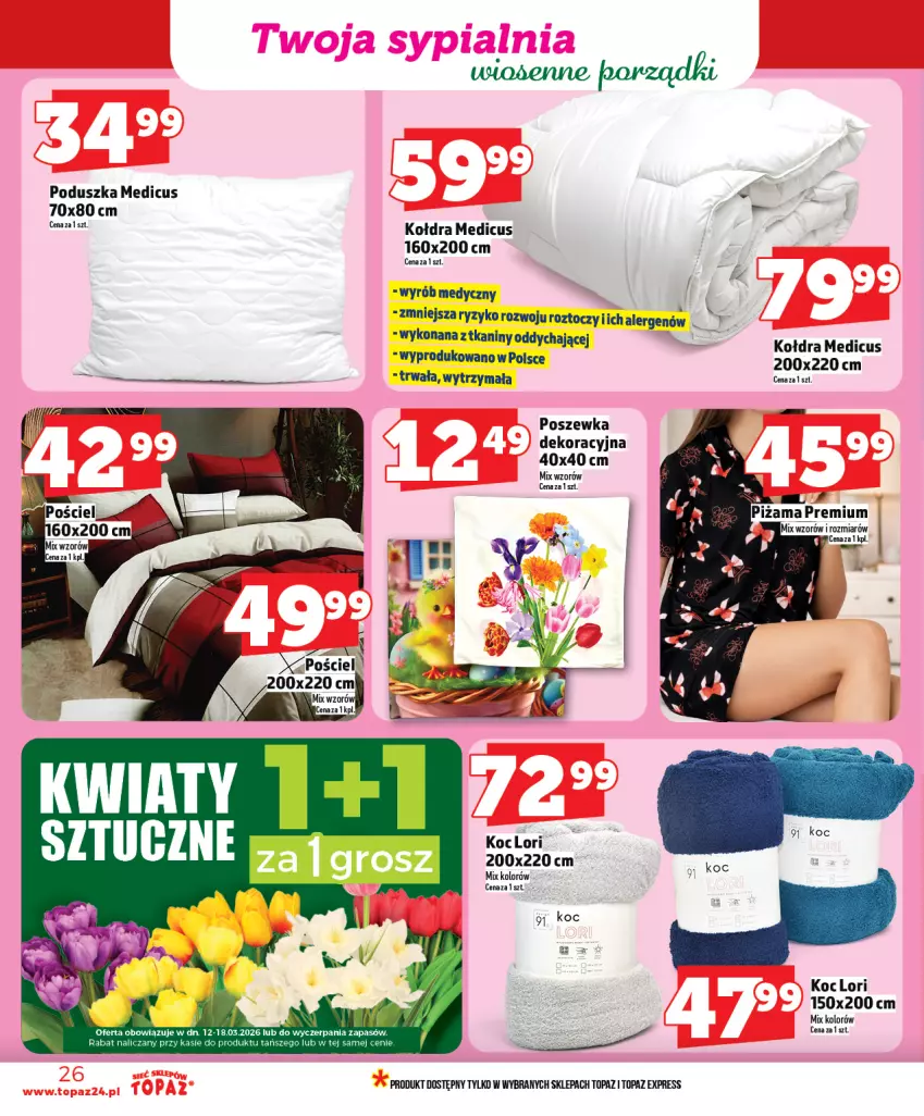 Gazetka promocyjna Topaz - Gazetka - ważna 12.03 do 18.03.2026 - strona 26 - produkty: Koc, Kołdra, Piżama, Poduszka, Poszewka, Top