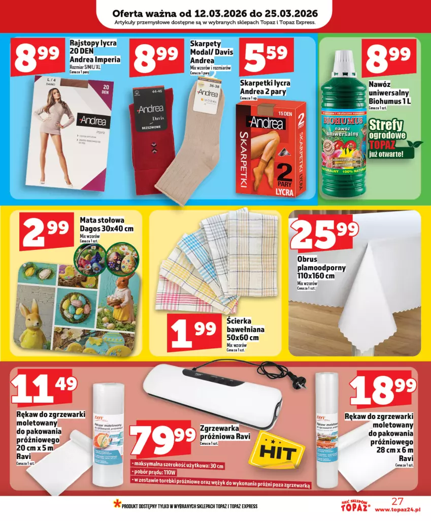 Gazetka promocyjna Topaz - Gazetka - ważna 12.03 do 18.03.2026 - strona 27 - produkty: Biohumus, Mus, Nawóz, Obrus, Por, Top