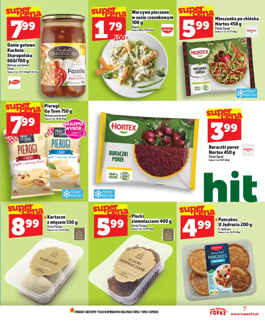 Gazetka promocyjna Topaz - Gazetka - ważna 12.03 do 18.03.2026 - strona 7 - produkty: Buraczki, Danie gotowe, Dega, Gra, Graal, Hortex, K2, Kuchnia, Lack, Ogród, Piec, Pierogi, Pur, Sos, Top, Warzywa