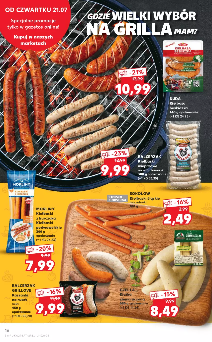 Gazetka promocyjna Kaufland - OFERTA TYGODNIA - ważna 21.07 do 27.07.2022 - strona 16 - produkty: Duda, Grill, Kasza, Kiełbasa, Kiełbaski śląskie, Kurczak, Morliny, Sok, Sokołów, Wawel