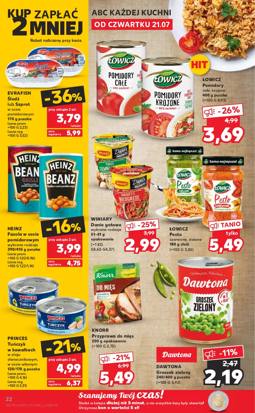 Gazetka promocyjna Kaufland - OFERTA TYGODNIA - ważna 21.07 do 27.07.2022 - strona 22 - produkty: Danie gotowe, Dawtona, Fa, Fasola, Groszek, Heinz, Kawa, Knorr, Olej, Pesto, Pomidory, Sos, Szprot, Szprot w sosie, Tuńczyk, Winiary